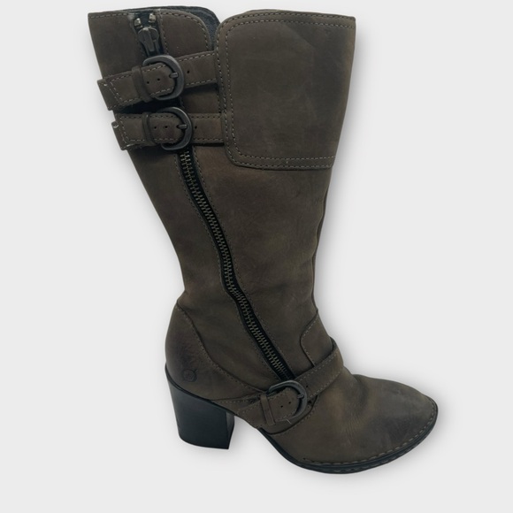 Born Treddy Boots Leather Moto Style Mid Calf Gray,‎ Flannel Lined Size 7 B72022 - Picture 1 of 5